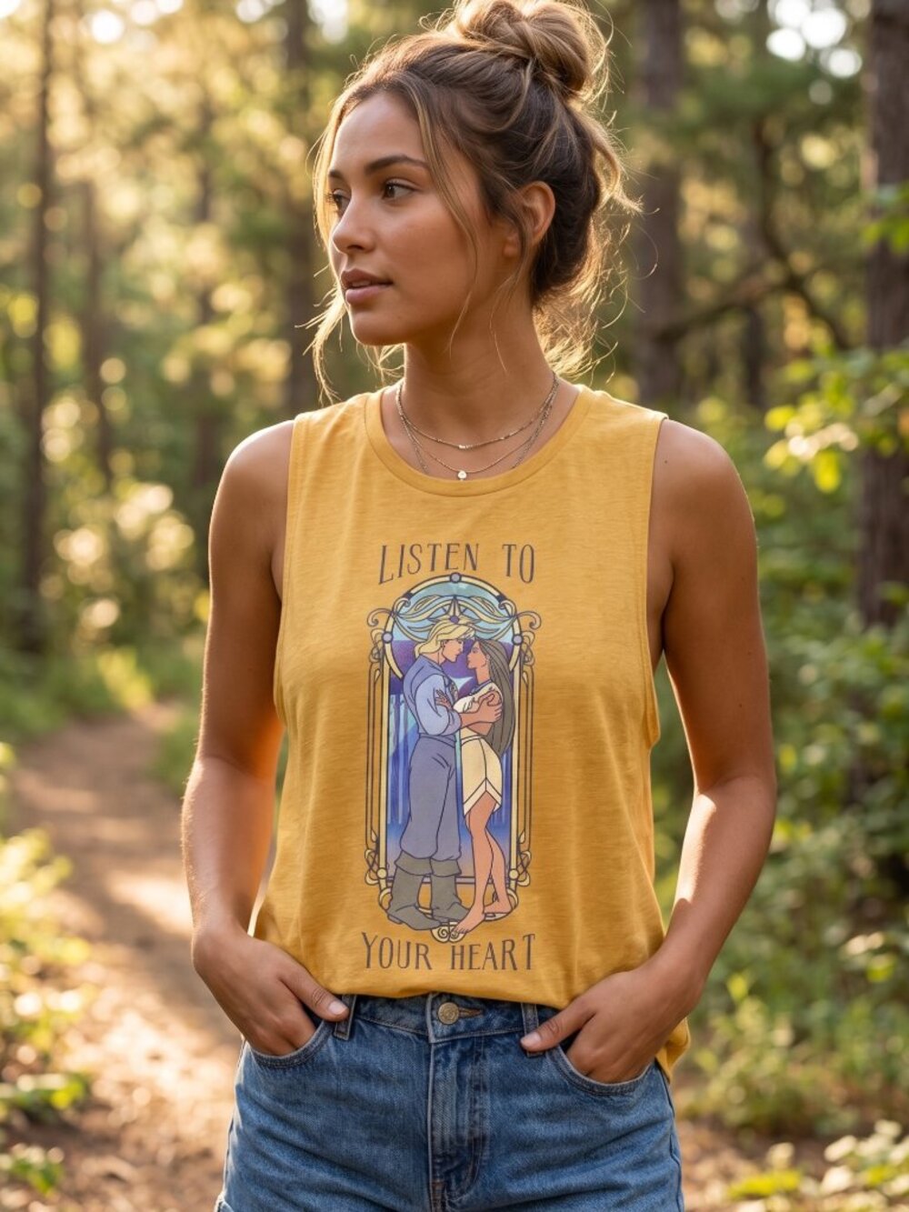 NWOT Disney Pocahontas Listen To Your Heart Graphic Muscle Tank Top Size Medium